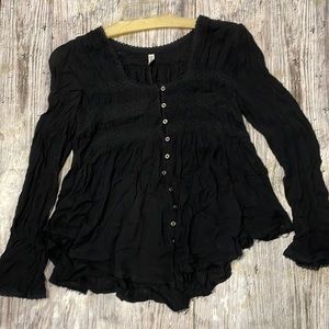 Free People Women's Black Button Up Blouse destress bottom with stretchy waist